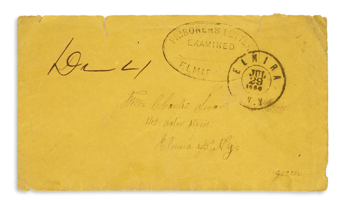 (CIVIL WAR--CONFEDERATE.) Swan, William D. Letter from a Confederate soldier in a Union prison, with cover bearing the censors stamp.